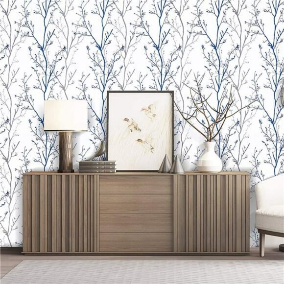 Gray Blue Tree Branches Peel and Stick Wallpaper 17.71" x 118"